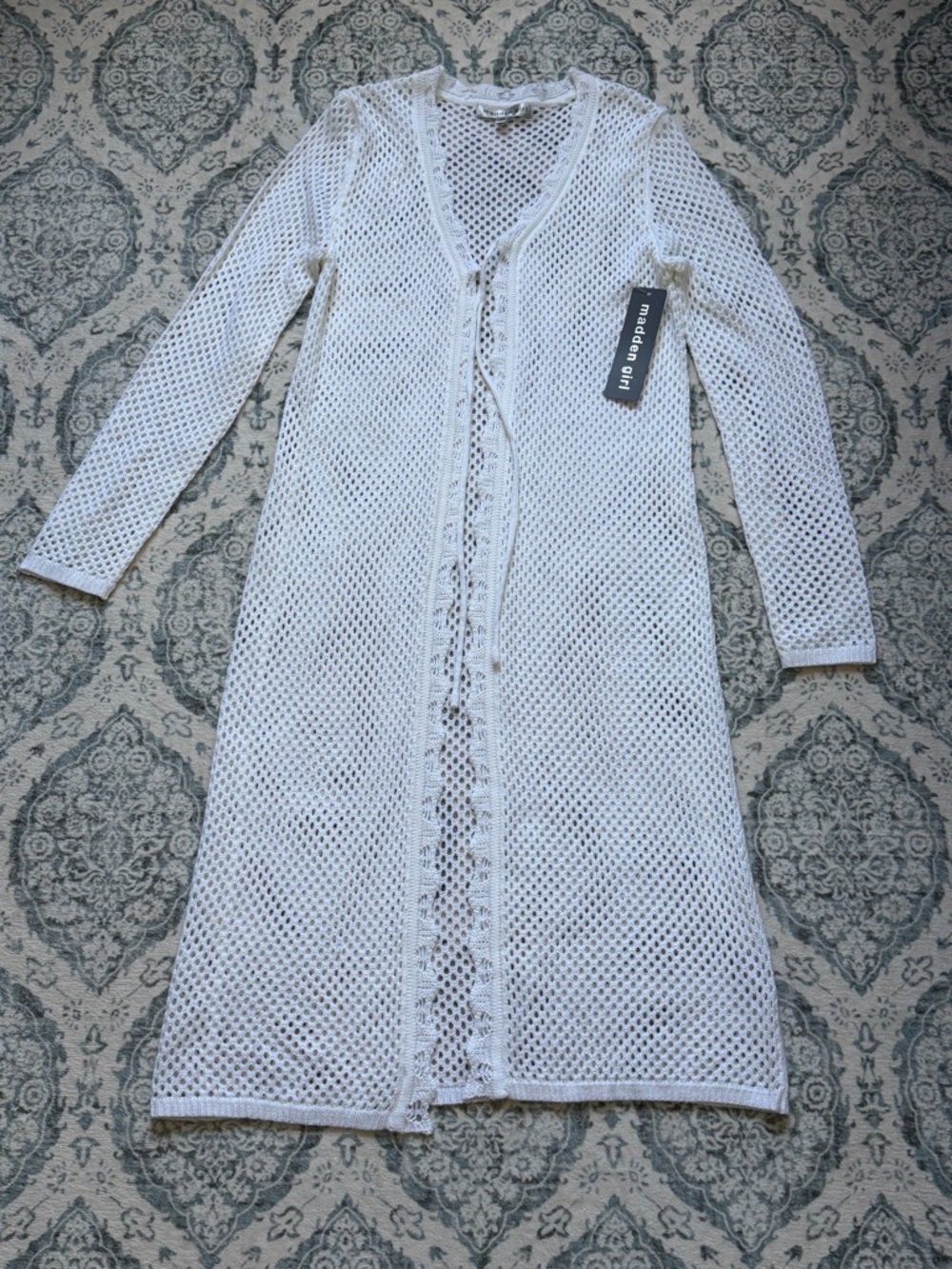Madden Girl White Crochet Longline Cover-Up Robe